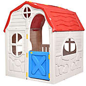 Slickblue Kids Cottage Playhouse Foldable Plastic Indoor Outdoor Toy