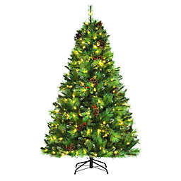 Gymax 6/7/8 FT Pre-lit Artificial Christmas Tree Hinged Xmas Tree w/ LED Lights