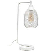 Elegant Designs Home Decorative Contemporary Office Metal Mesh Wire Shade Desk Lamp in Matte White Finish