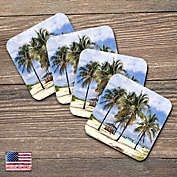 Nature Wonders Palm Trees Beach Coastal Wooden Cork Coasters Gift Set of 4
