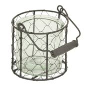 Cheungs Decorative Round Glass Jar in Brown Wire Basket - Medium