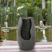 Pure Garden Outdoor Water Fountain 2 Gallon LED Light Concrete Calming Zen Weighs 25 Lbs