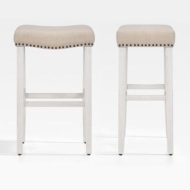 WestinTrends 29" Upholstered Saddle Seat Bar Stool (Set of 2), Antique White/Beige. View a larger version of this product image.