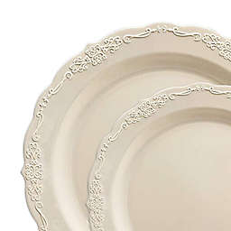 Smarty Had A Party Ivory Vintage Round Disposable Plastic Dinnerware Value Set (120 Dinner Plates + 120 Salad Plates)