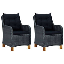 vidaXL Patio Chairs with Cushions 2 pcs Poly Rattan Dark Gray