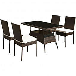 Costway 5 Pieces Rattan Dining Set Glass Table High Back Chair