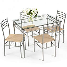Costway 5 pcs Dining Set Glass Table and 4 Chairs