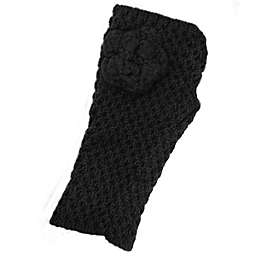 Wrapables Soft Knit Fingerless Gloves with Flower / Black
