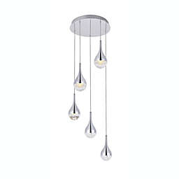 Elegant Lighting Luxurious Amherst Collection LED 5 - Light Chandelier 15in x 9in for Living Room, Kitchen, Bedroom & Hallway, Chrome Finish