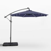 WestinTrends 10 Ft Outdoor Solar LED Cantilever Umbrella with Base Weights, Navy Blue
