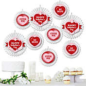 Big Dot of Happiness Conversation Hearts - Hanging Valentine&#39;s Day Party Tissue Decoration Kit - Paper Fans - Set of 9