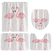 Stock Preferred 4Pcs Shower Curtain Set Decor Flamingo Shower Curtain Romance Passion