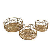 PD Home & Garden Set of 3 Metal and Rattan Nesting Round Basket Trays