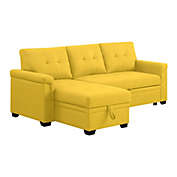 Saltoro Sherpi Elliot 84 Inch Sleeper Sectional Sofa with Storage Chaise, Yellow Fabric-