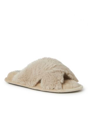 Dearfoams Womens Jessica Furry Crossband Slide