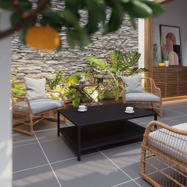 Flash Furniture Brock Outdoor 2 Tier Patio Coffee Table Commercial Grade Black Coffee Table for Deck, Porch, or Poolside-Steel Square Leg Frame. View a larger version of this product image.