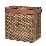 Gymax Hand-woven Laundry Basket Foldable Rattan Laundry Hamper W/Removable Bag Brown