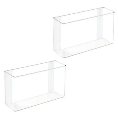 mDesign Plastic Bathroom Organizer Bin, Adhesive Mount for Wall, 2 Pack, Clear. View a larger version of this product image.