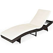 Slickblue Patio Folding Adjustable Rattan Chaise Lounge Chair with Cushion-White