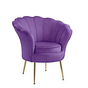 Saltoro Sherpi Lotus 34 Inch Modern Barrel Accent Chair with Scalloped Back, Purple Velvet-