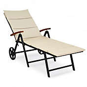 Costway Outdoor Chaise Lounge Chair Rattan Lounger Recliner Chair-Beige