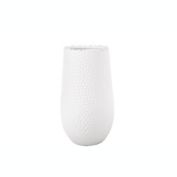 Urban Trends Collection Ceramic Round Vase with Uneven Lip and Dimpled Pattern Design Body LG Matte Finish White