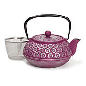 Juvale Purple Floral Cast Iron Teapot Kettle with Stainless Steel Infuser (34 oz)