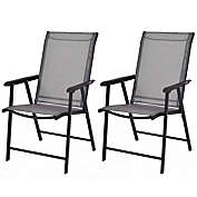Gymax 2PCS Folding Chairs Steel Frame Patio Garden Outdoor w/ Armrest & Footrest