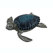 Zeckos Blue Shell Silver Sea Turtle Trinket Box with Hinged Lid