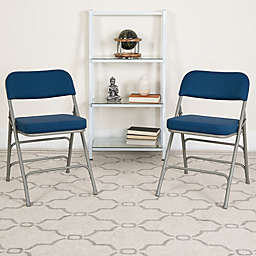 Flash Furniture HERCULES Series Premium Curved Triple Braced & Double Hinged Navy Fabric Metal Folding Chair