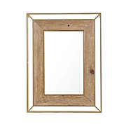 LuxenHöme Gold Metal and Natural Wood Rectangular Frame Accent Wall Mirror