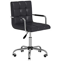 HOMCOM Modern Computer Desk Office Chair with Upholstered PU Leather, Adjustable Heights, Swivel 360 Wheels, Black