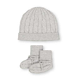 Hope & Henry Baby Sweater Beanie and Bootie Set (Light Gray Heather, 6-12 Months)