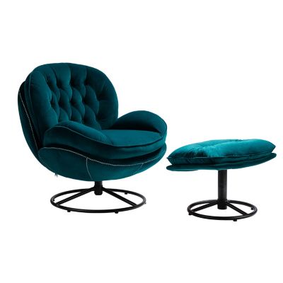 KARAT HOME Lucrecia Swivel Lounge Chair and Ottoman in TEAL