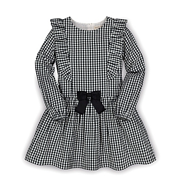 Hope & Henry Girls&#39; Ruffle Pinafore Dress (Black Gingham, 4). View a larger version of this product image.