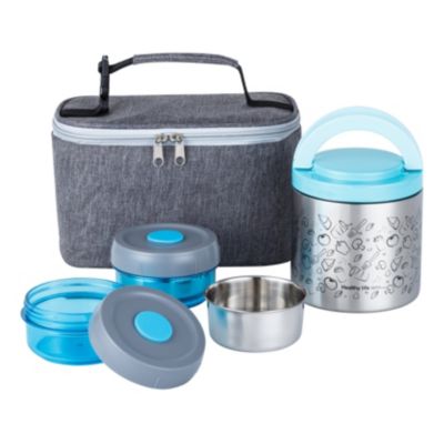 Lille Home Lunch Box Set, An 22OZ Vacuum Insulated Bento/Snack Box, Two 7OZ BPA-Free Food Containers, A Lunch Bag, A Portable Cutlery Set