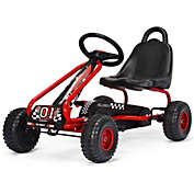 Gymax Kids Pedal Go Kart 4 Wheel Ride On Toys w/ Adjustable Seat & Handbrake Red