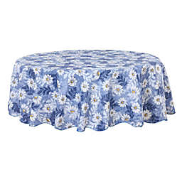 PiccoCasa Farmhouse Decorative Printed Tablecloth Table Cover Table Protector for Kitchen, Seamless Water Vinyl Round Tablecloth 71 Dia for Wedding/Restaurant/Parties Tablecloth Decoration Blue Flower Pattern Floral Printed