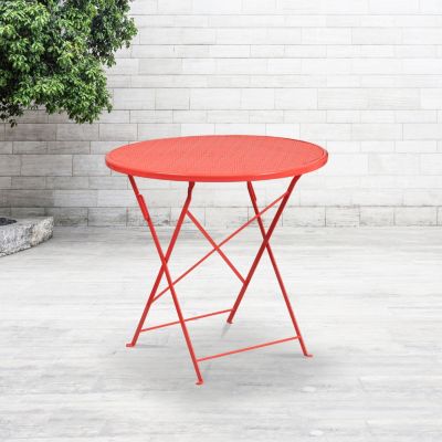 Emma + Oliver Commercial Grade 30" Round Coral Indoor-Outdoor Steel Folding Patio Table