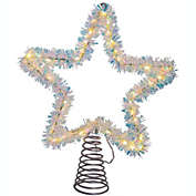 Kurt Adler (#AD1022WW) Lighted Tinsel StarTree Topper w/ LED Lights, Silver, 12"