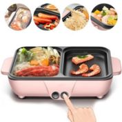Stock Preferred 2in1 Non-Stick Electric Hot Pot Baking Pan in Pink