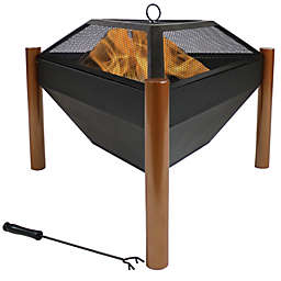 Sunnydaze Outdoor Camping or Backyard Steel Triangle Fire Pit with Wood Grate, Log Poker, and Spark Screen - 31