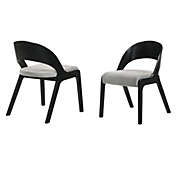 Armen Living Polly Mid-Century Modern Dining Accent Chairs in Black Finish and Grey Fabric