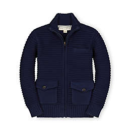 Hope & Henry Boys' Long Sleeve Zip-Up Textured Sweater, Navy, 6-12 Months
