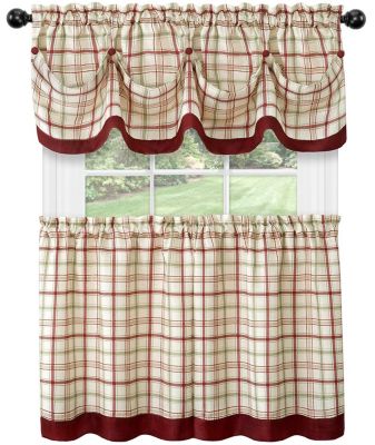 French Country Kitchen Cafe Sheer Voile Curtain Tier Valance White Tartan 
