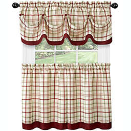 Kate Aurora Country Farmhouse Plaid 3 Pc Tattersall Cafe Kitchen Curtain Tier & Valance Set - 58 in. W x 36 in. L, Burgundy