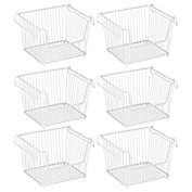 mDesign Stackable Storage Basket with Handles, 6 Pack