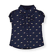 Hope & Henry Girls&#39; Ruffle Front Shirt with Puff Sleeves (Navy with Tan Horse Print, 3-6 Months)