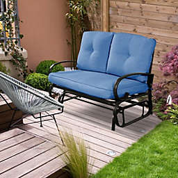 Costway Outdoor Patio Cushioned Rocking Bench Loveseat-Blue