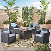 Contemporary Home Living 5pc Gray 4 Seater Outdoor Patio Chat Set with Fire Pit 32"